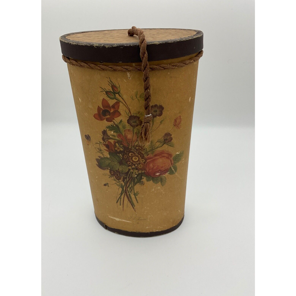 VTG Oval Cardboard Gift Box 13" x‎ 7" x 4.5" Wide w/ Lid & Rope Country Core